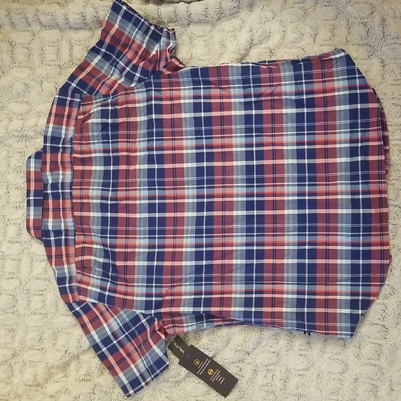 Nautica Navtech Red & Blue Plaid Men's Dress Shirt - Picture 3 of 3